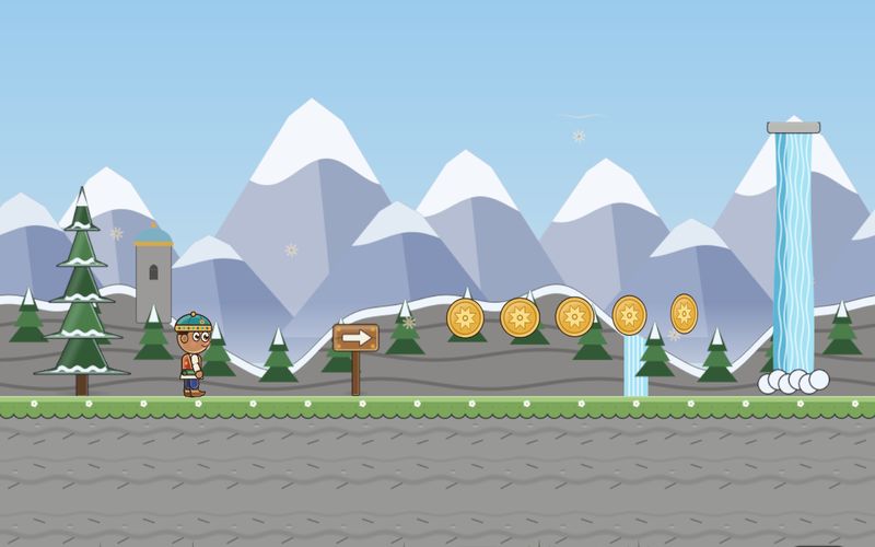 Snowy peaks and a waterfall on the Mountain of Patience