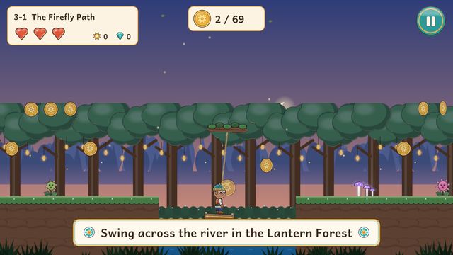 Swing across the river in the Lantern Forest